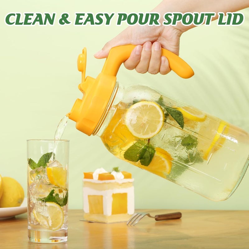 SOLIGT Glass Mason Jar Pitcher with Lid, Wide Mouth Flip Cap Pour Spout Leak-proof Lid with Handle, 64 oz (2 Quart /1.9 Liter), for Sun Tea/Iced Tea/Juice/Cold Brew Coffee/Milk (1 Pack, Vivid Yellow) - Image 2